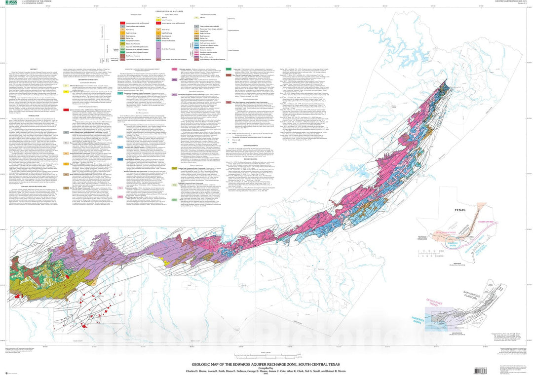 Map : Geologic map of the Edwards aquifer recharge zone, south-central Texas, 2005 Cartography Wall Art :