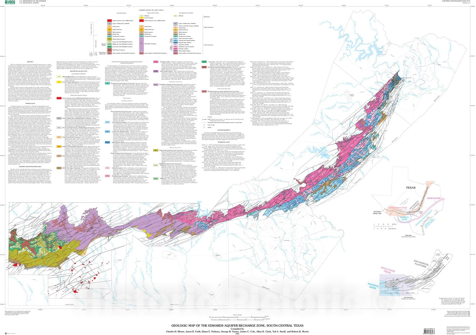 Map : Geologic map of the Edwards aquifer recharge zone, south-central Texas, 2005 Cartography Wall Art :