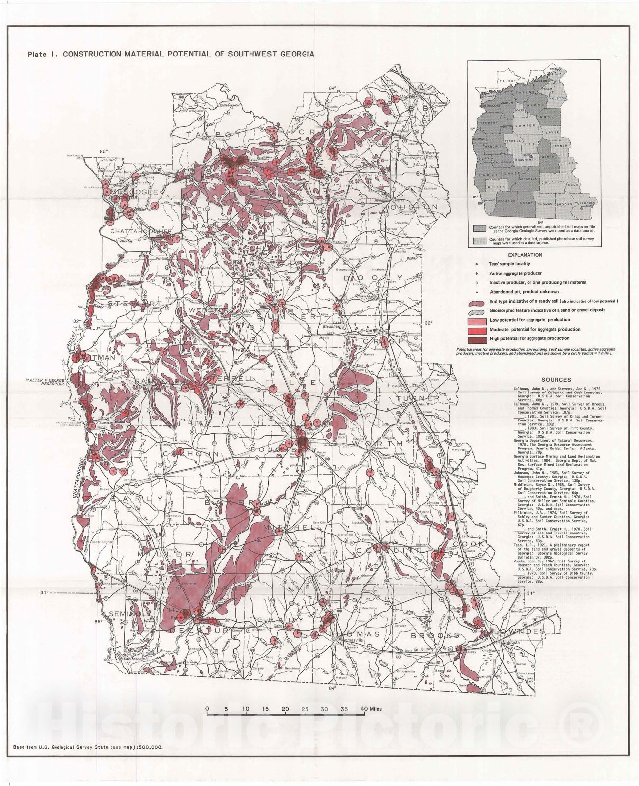 Map : Construction material potential of the coastal plain of southwestern Georgia -- an evaluation, 1987 Cartography Wall Art :