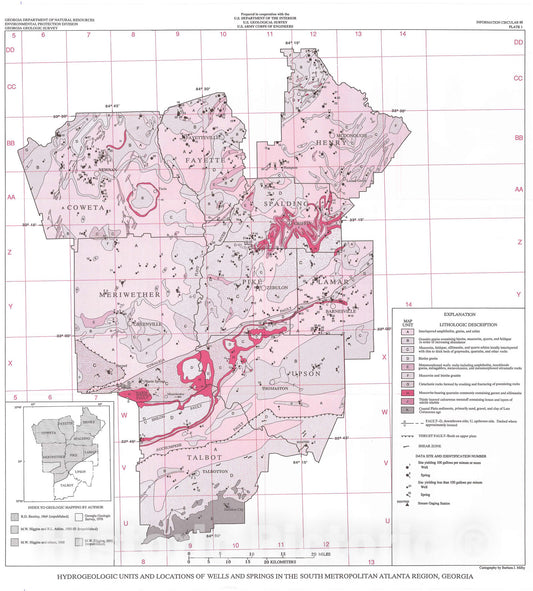 Map : Ground-water resources of the south metropolitan Atlanta region, Georgia, 1991 Cartography Wall Art :