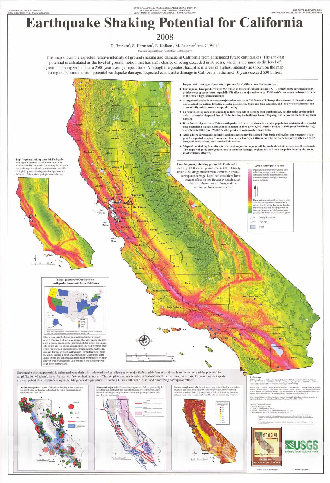 Map : Seismic shaking hazard maps of California, 1999 Cartography Wall Art :