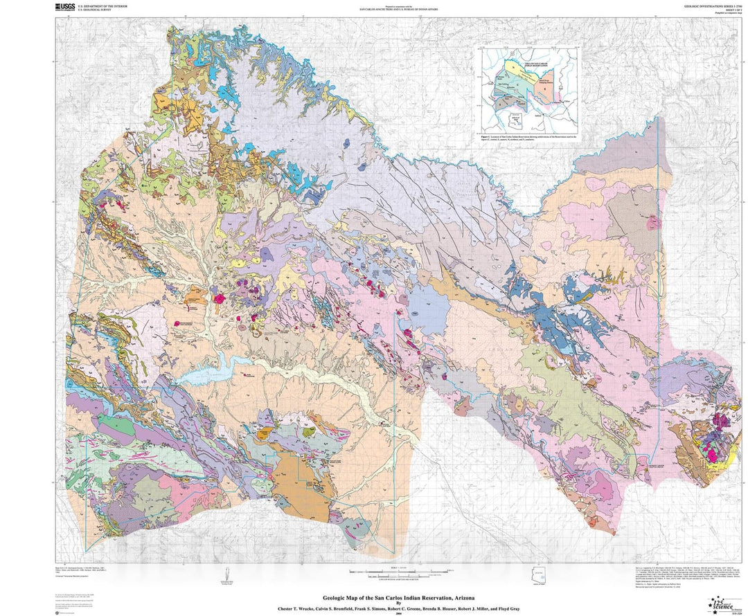 Map : Geologic map of the San Carlos Indian Reservation, Arizona, 2004 Cartography Wall Art :