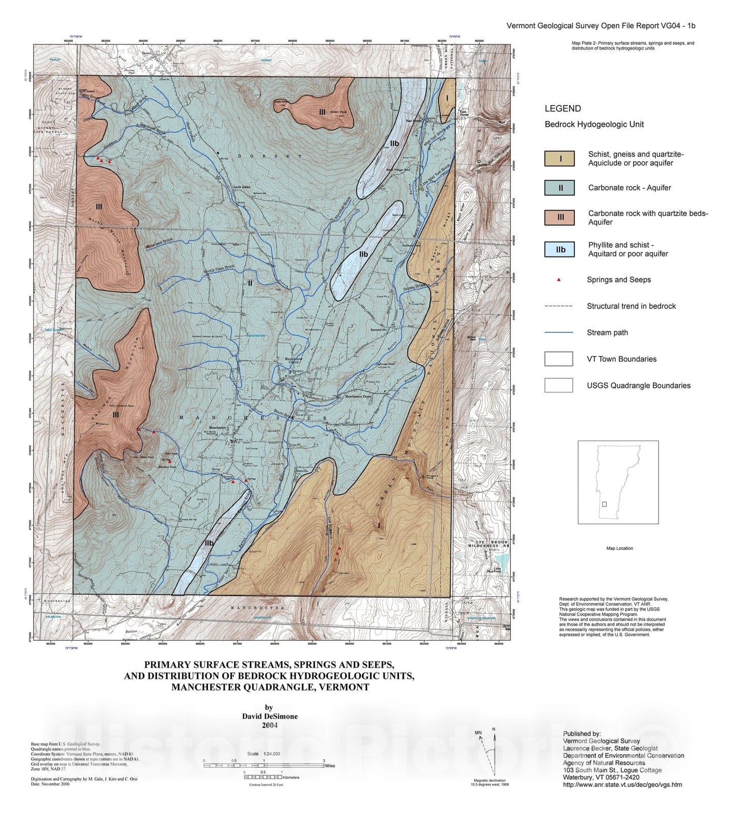 Map : Surficial geology and hydrogeology of Manchester, Vermont, 2004 Cartography Wall Art :