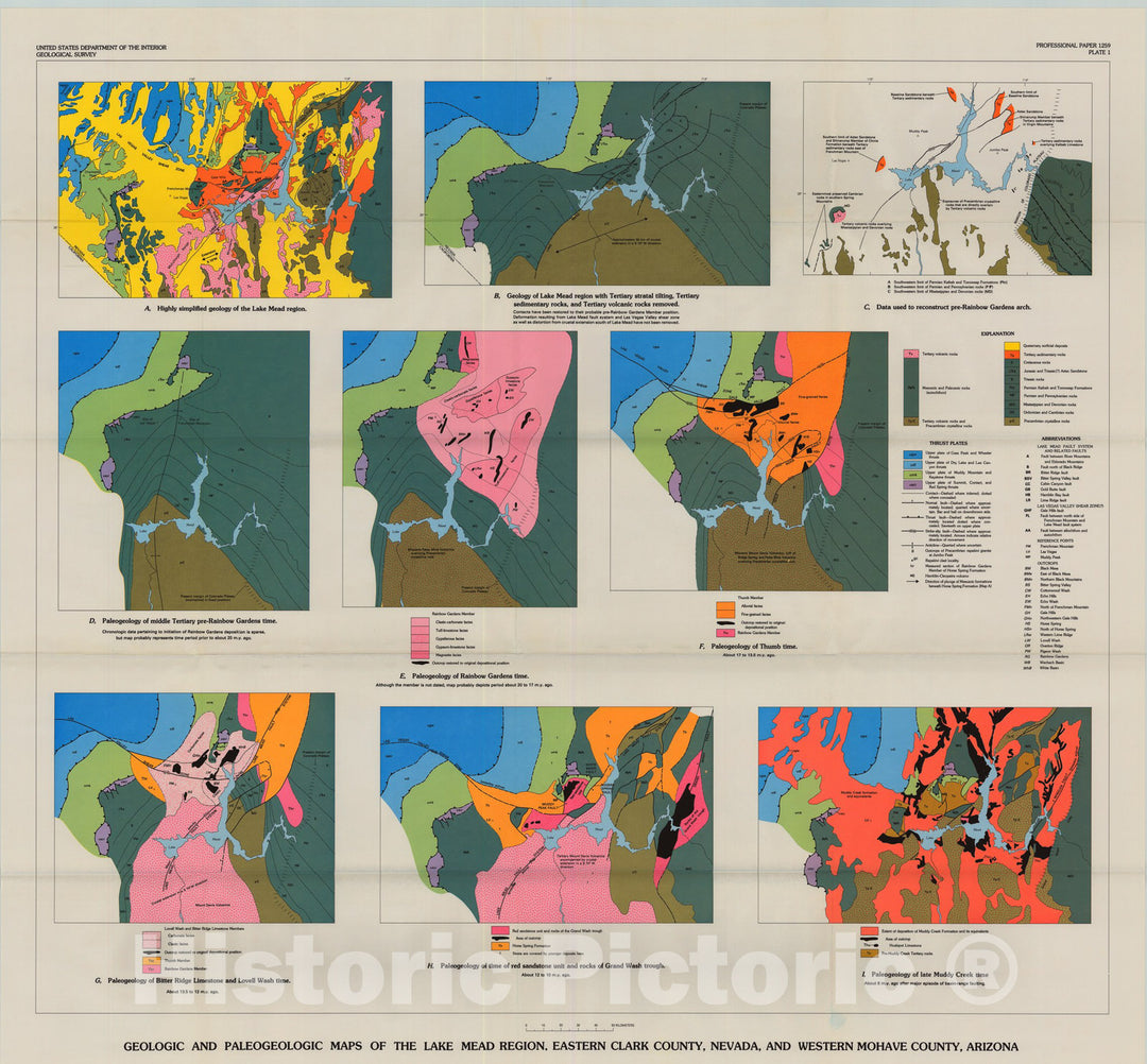 Map : Nonmarine sedimentary rocks of Tertiary age in the Lake Mead region, southeastern Nevada and northwestern Arizona, 1984 Cartography Wall Art :