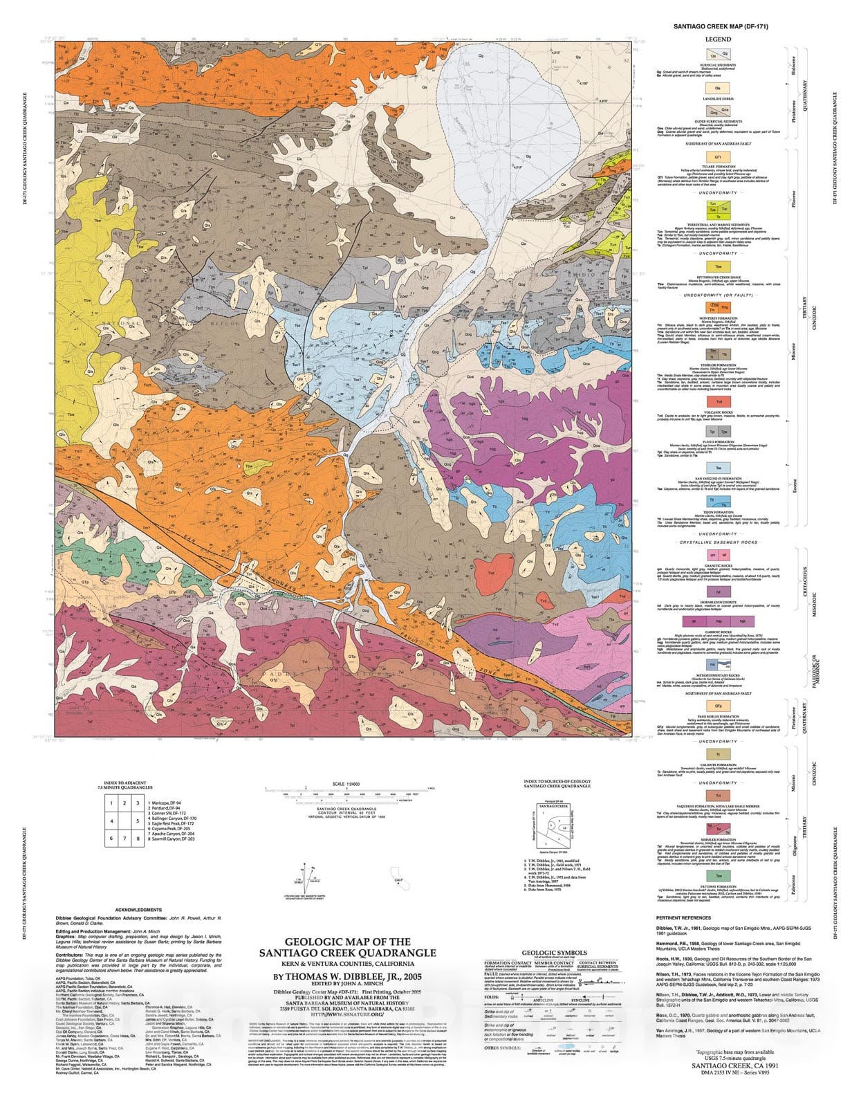 Map : Geologic map of the Santiago Creek quadrangle, Kern & Ventura Counties, California, 2005 Cartography Wall Art :