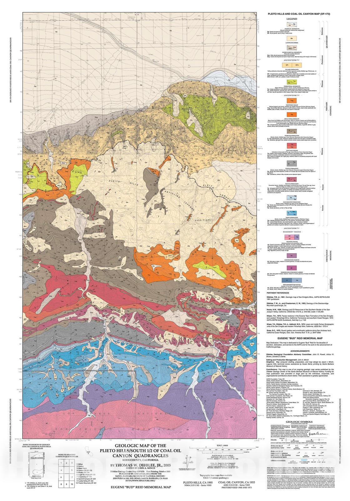 Map : Geologic map of the Plieto Hills/south 1/2 of Coal Oil Canyon quadrangles, Kern County, California, 2005 Cartography Wall Art :
