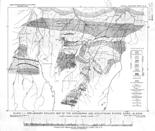 Map : The stratigraphy and structure of the Okpikrurak and Kiruktagiak River areas, Alaska, 1949 Cartography Wall Art :