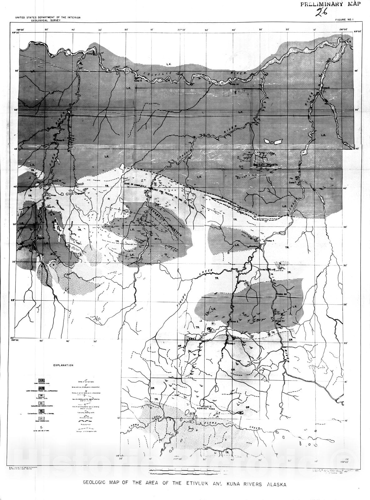 Map : Preliminary report on stratigraphy and structure of the areas of the Etivluk, Kuna, and Nigu Rivers, Alaska, 1949 Cartography Wall Art :