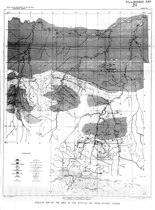 Map : Preliminary report on stratigraphy and structure of the areas of the Etivluk, Kuna, and Nigu Rivers, Alaska, 1949 Cartography Wall Art :