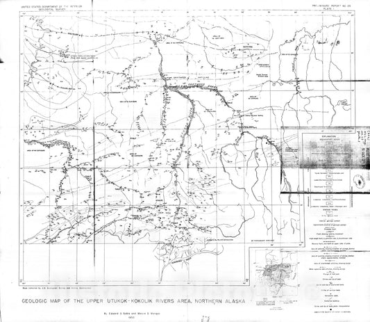 Map : Preliminary report on the stratigraphy and structure of the upper Utukok and Kokolik Rivers area, 1950 Cartography Wall Art :