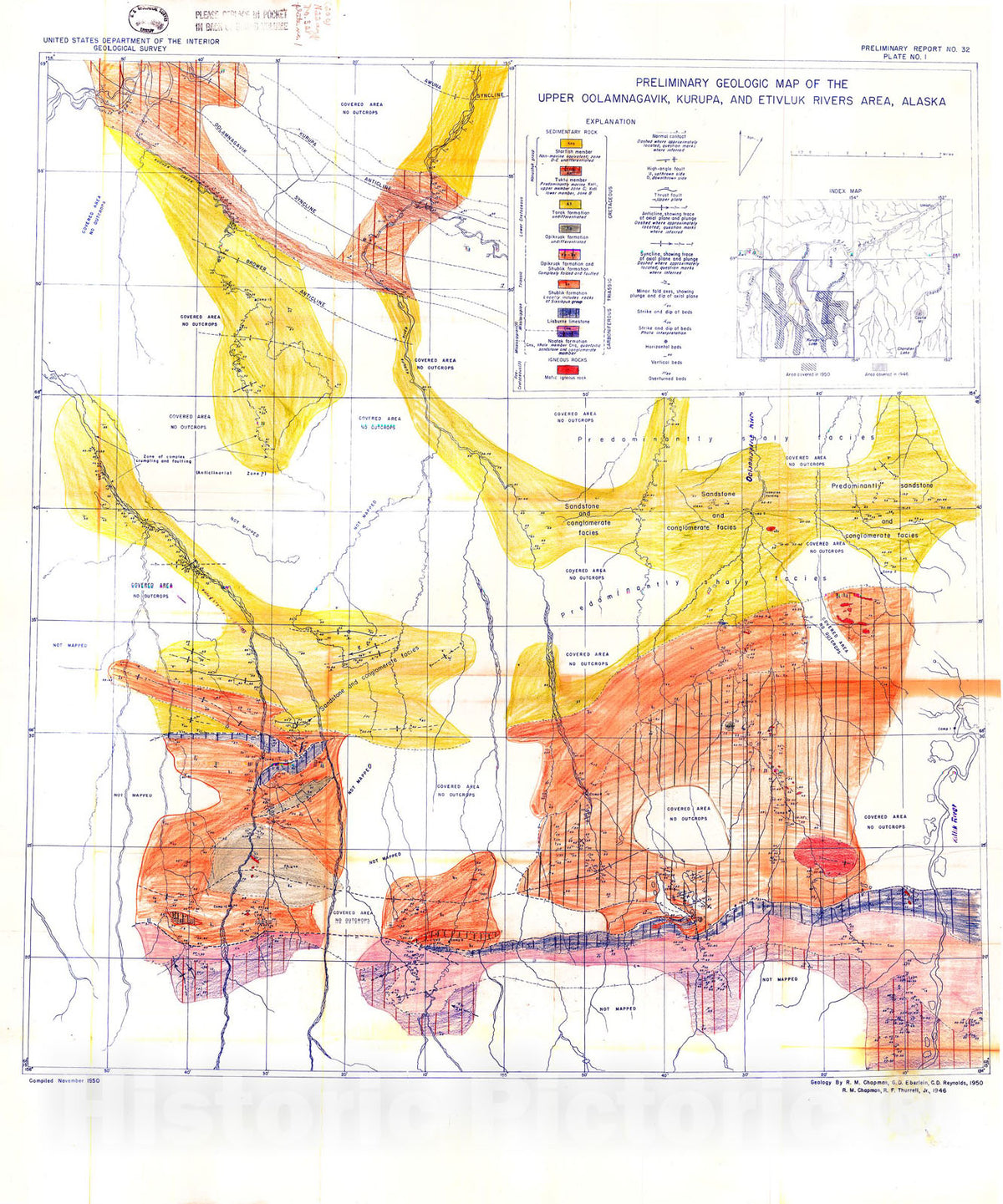Map : Preliminary report on the stratigraphy and structure of the upper Oolamnagavik, Kurupa, and Etivluk Rivers area, 1950 Cartography Wall Art :