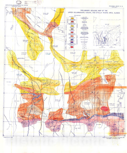 Map : Preliminary report on the stratigraphy and structure of the upper Oolamnagavik, Kurupa, and Etivluk Rivers area, 1950 Cartography Wall Art :