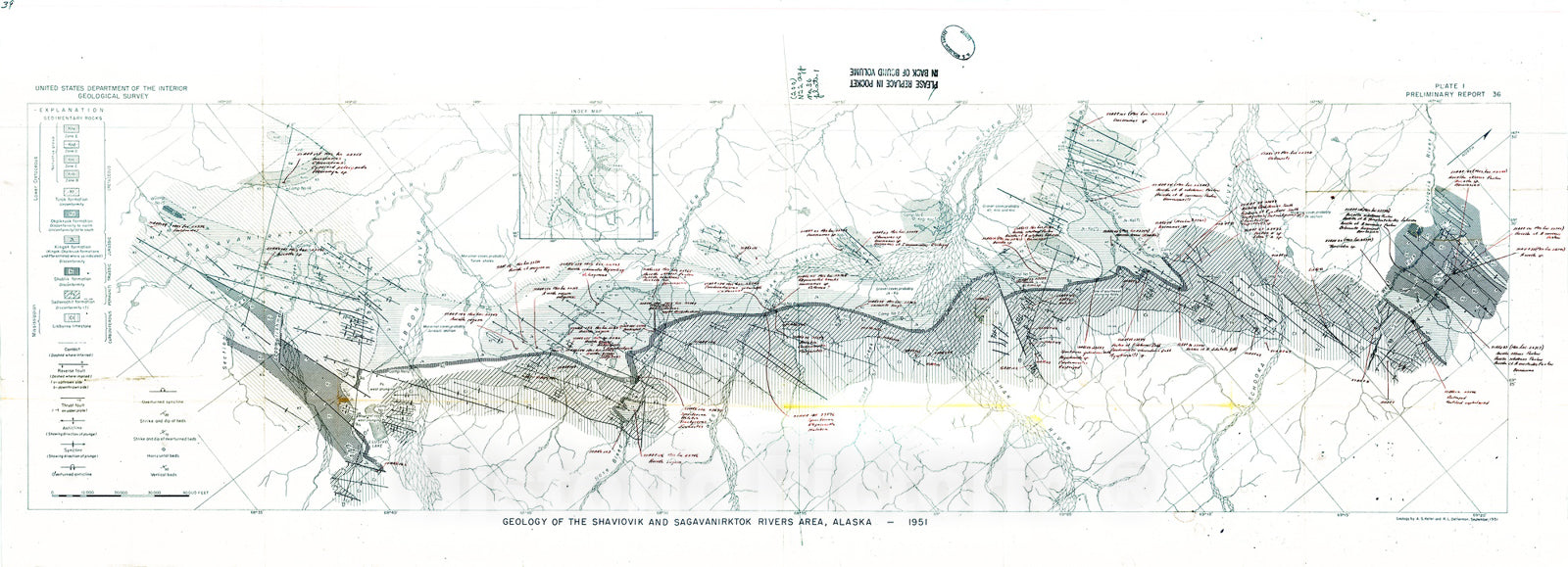 Map : Preliminary report on the stratigraphy and structure of the Shaviovik and upper Sagavanirktok Rivers area, Alaska, 1951 Cartography Wall Art :