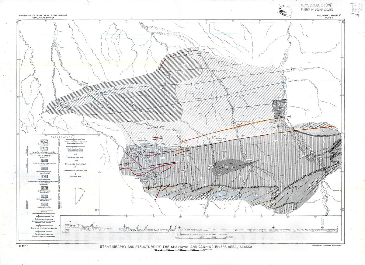 Map : Stratigraphy and structure of the Shaviovik and Canning Rivers area, Alaska, 1952 Cartography Wall Art :