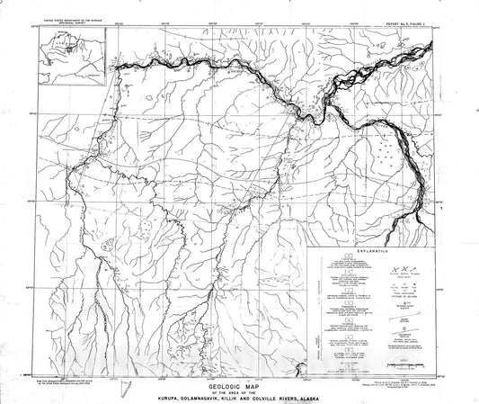 Map : Stratigraphy and structure of the area of the Kurupa, Oolamnagavick, Killik, and Colville Rivers, 1947 Cartography Wall Art :