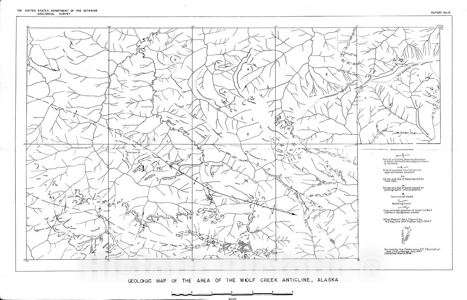 Map : Stratigraphy and structure of the Wolf Creek anticline, Alaska, 1948 Cartography Wall Art :