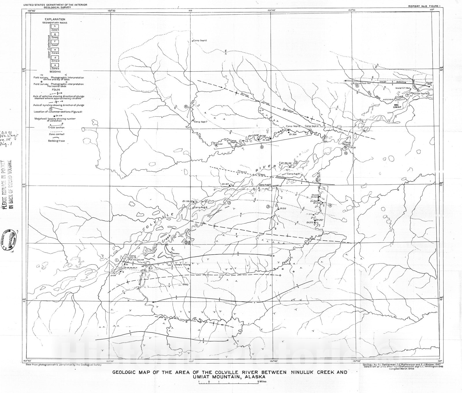 Map : Stratigraphy and structure of the area of the Colville River between Ninuluk Creek and Umiat Mountain, Alaska, 1948 Cartography Wall Art :