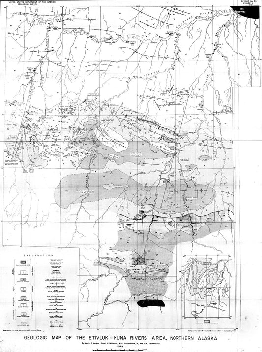 Map : Stratigraphy and structure of the Etivluk and Kuna Rivers area, Alaska, 1950 Cartography Wall Art :