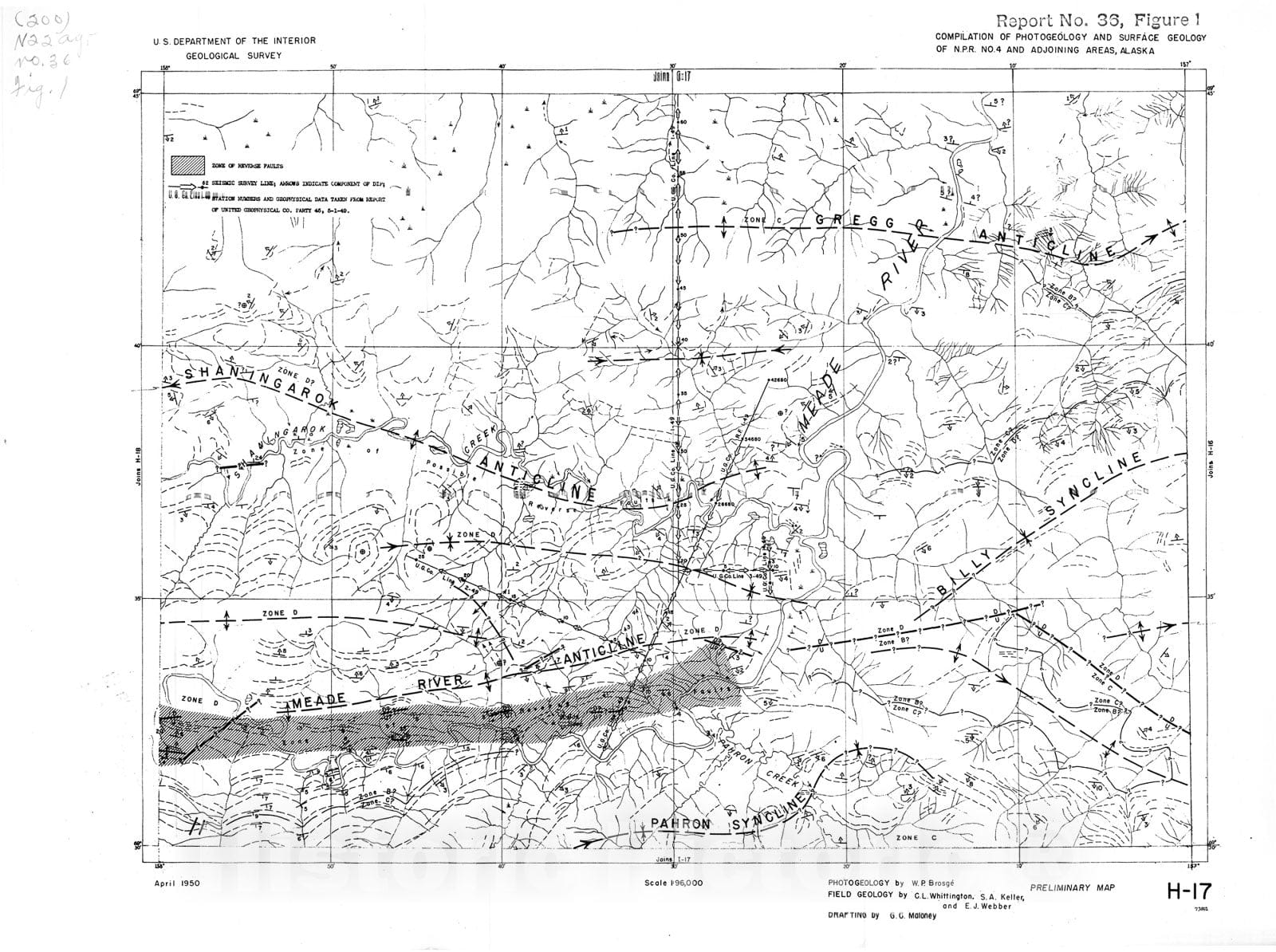 Map : Stratigraphy and structure of the area of the upper Meade River, Alaska, 1950 Cartography Wall Art :