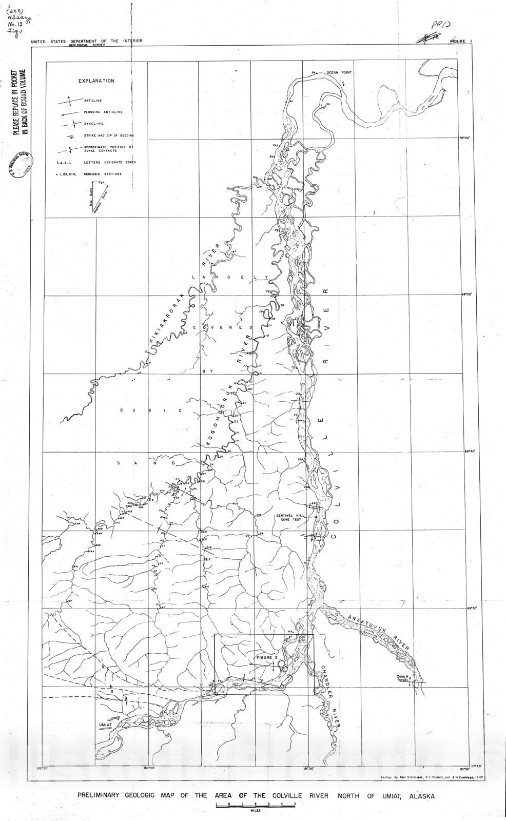 Map : Preliminary report on stratigraphy and structure of the area of the Colville River north of Umiat, Alaska, 1947 Cartography Wall Art :