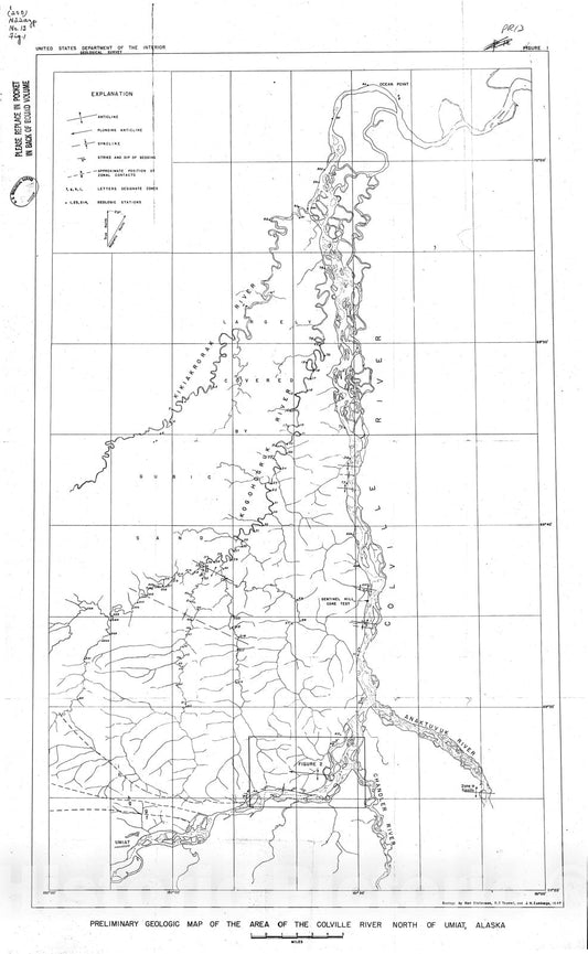 Map : Preliminary report on stratigraphy and structure of the area of the Colville River north of Umiat, Alaska, 1947 Cartography Wall Art :