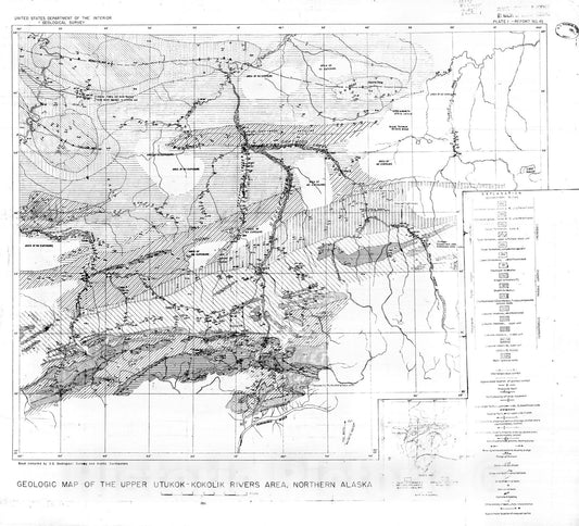 Map : Stratigraphy and structure of the upper Utukok and Kokolik Rivers area, Alaska, 1951 Cartography Wall Art :