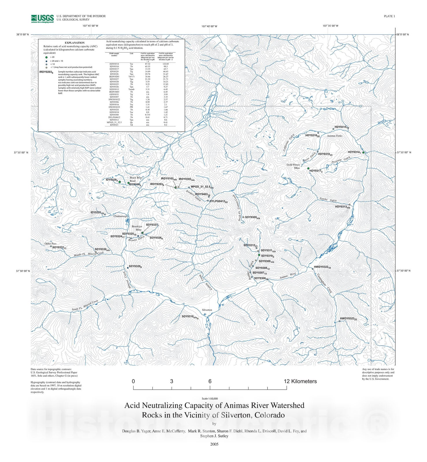 Map : Net acid production, acid neutralizing capacity, and associated geophysical, mineralogical, and geochemical characteristics of Ani, 2006 Cartography Wall Art :