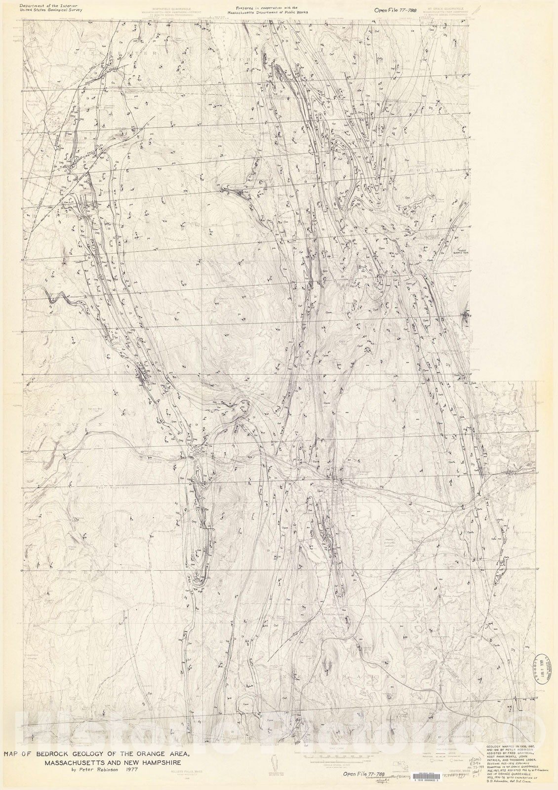 Map : Map of bedrock geology of the Orange area, Massachusetts and New Hampshire, 1977 Cartography Wall Art :