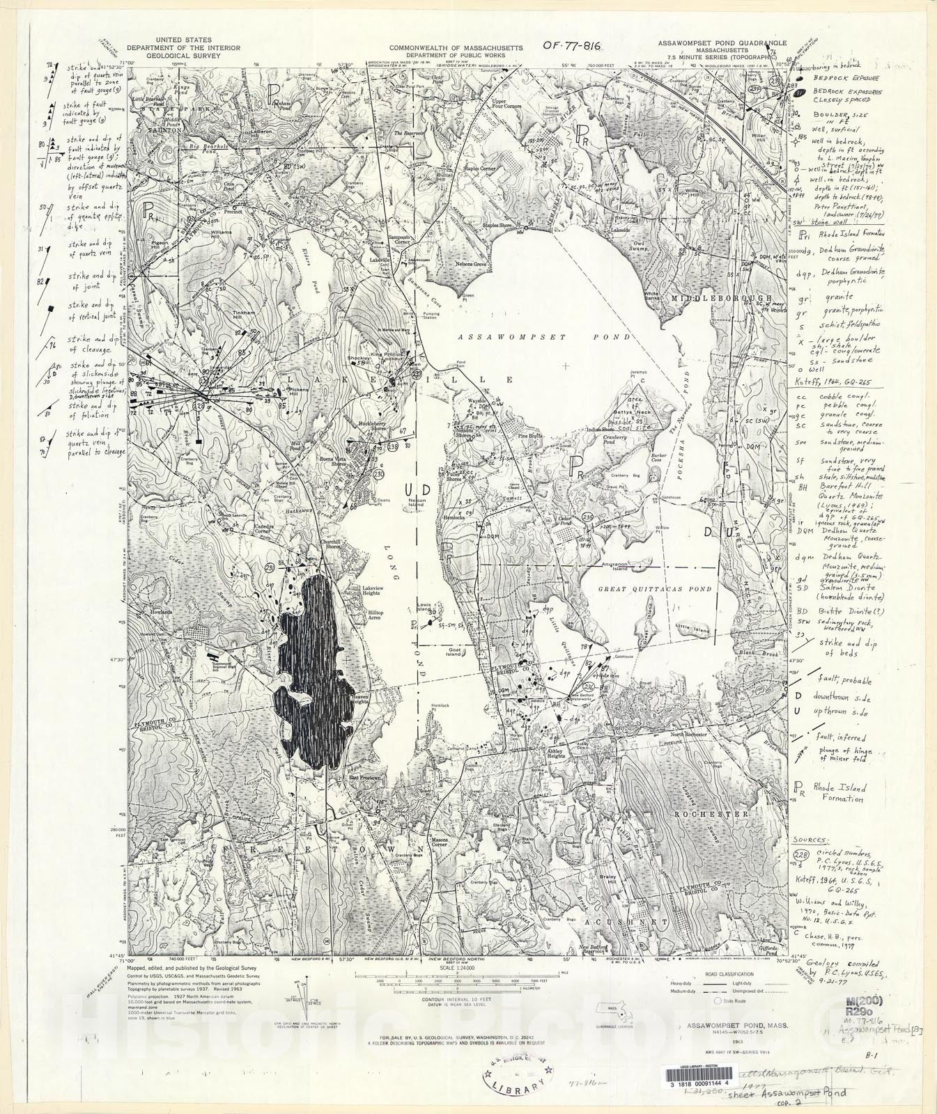 Map : Report on the bedrock geology of the Narragansett Basin, Massachusetts and Rhode Island, 1977 Cartography Wall Art :
