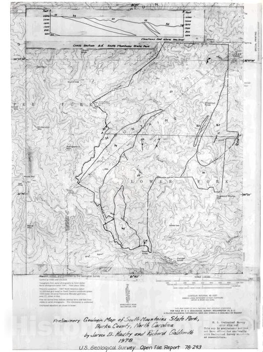 Map : Preliminary geologic map of South Mountains State Park, Burke County, North Carolina, 1978 Cartography Wall Art :