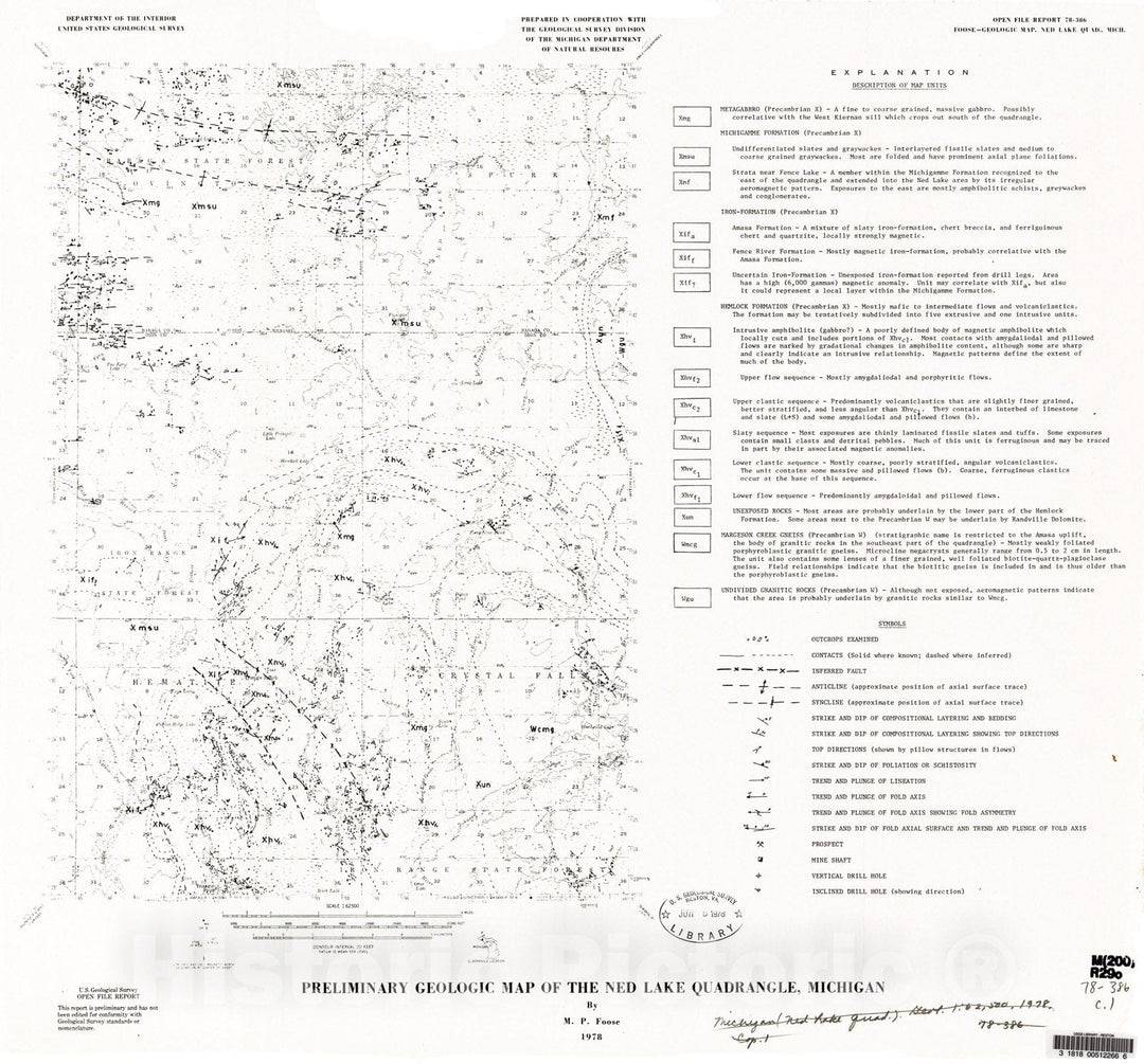 Map : Preliminary geologic map of the Ned Lake quadrangle, Michigan, 1978 Cartography Wall Art :