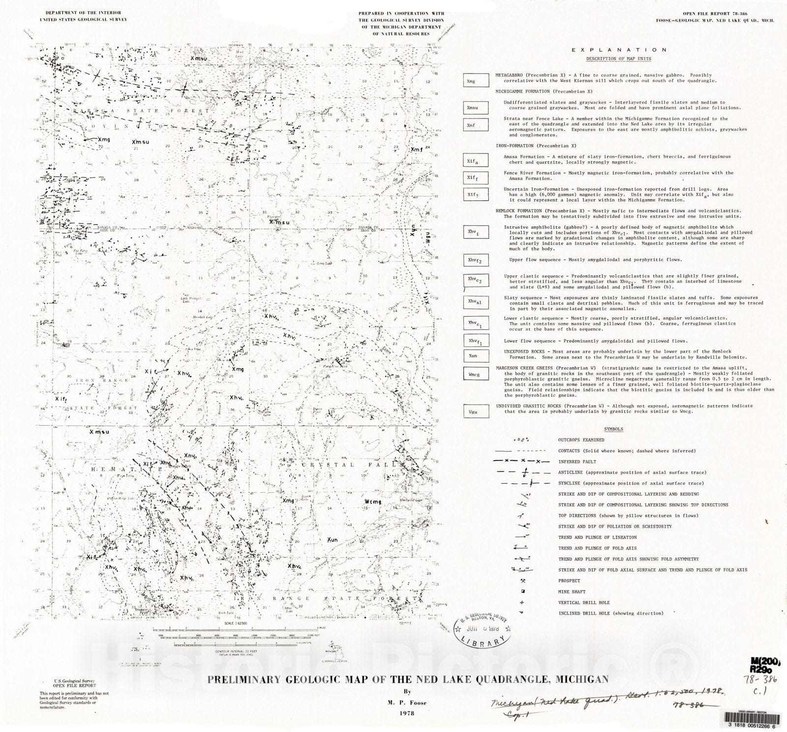 Map : Preliminary geologic map of the Ned Lake quadrangle, Michigan, 1978 Cartography Wall Art :