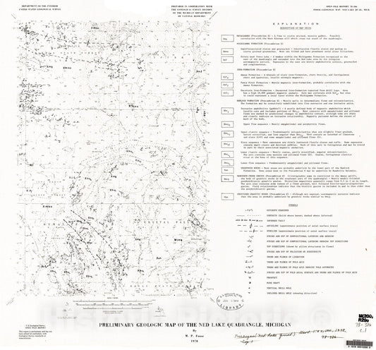 Map : Preliminary geologic map of the Ned Lake quadrangle, Michigan, 1978 Cartography Wall Art :