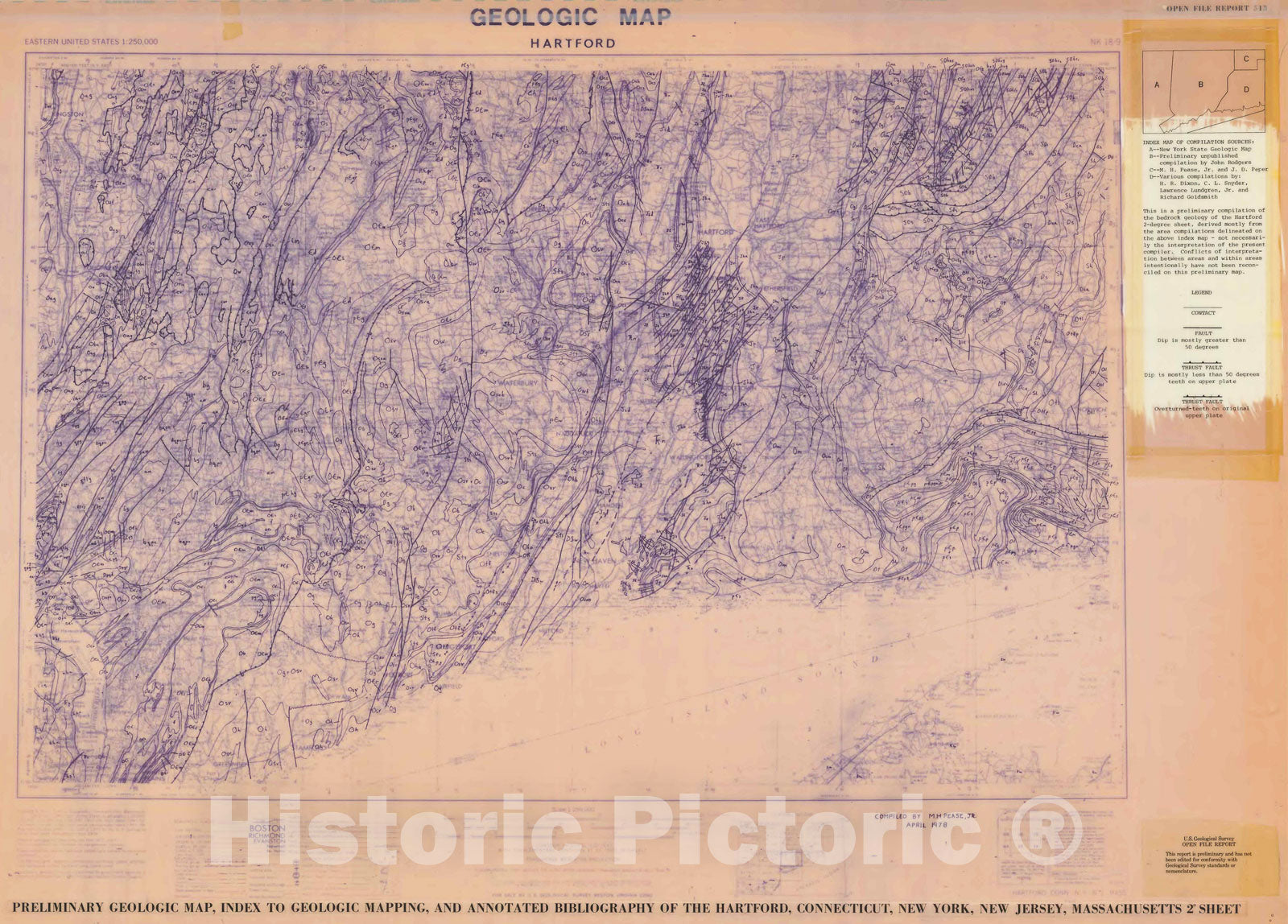 Map : Preliminary geologic map, index to geologic mapping, and annotated bibliography of the Hartford, Connecticut, New York, New Jersey, 1978 Cartography Wall Art :