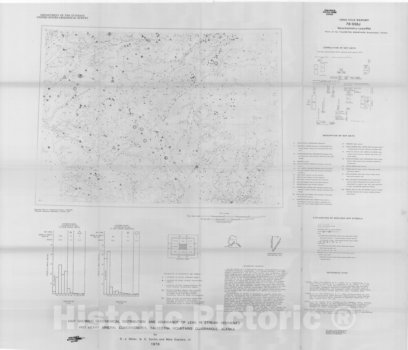 Map : Map showing geochemical distribution and abundance of lead in stream sediment and heavy mineral concentrates, Talkeetna Mountains quadrangle, Alaska, 1978 Cartography Wall Art :