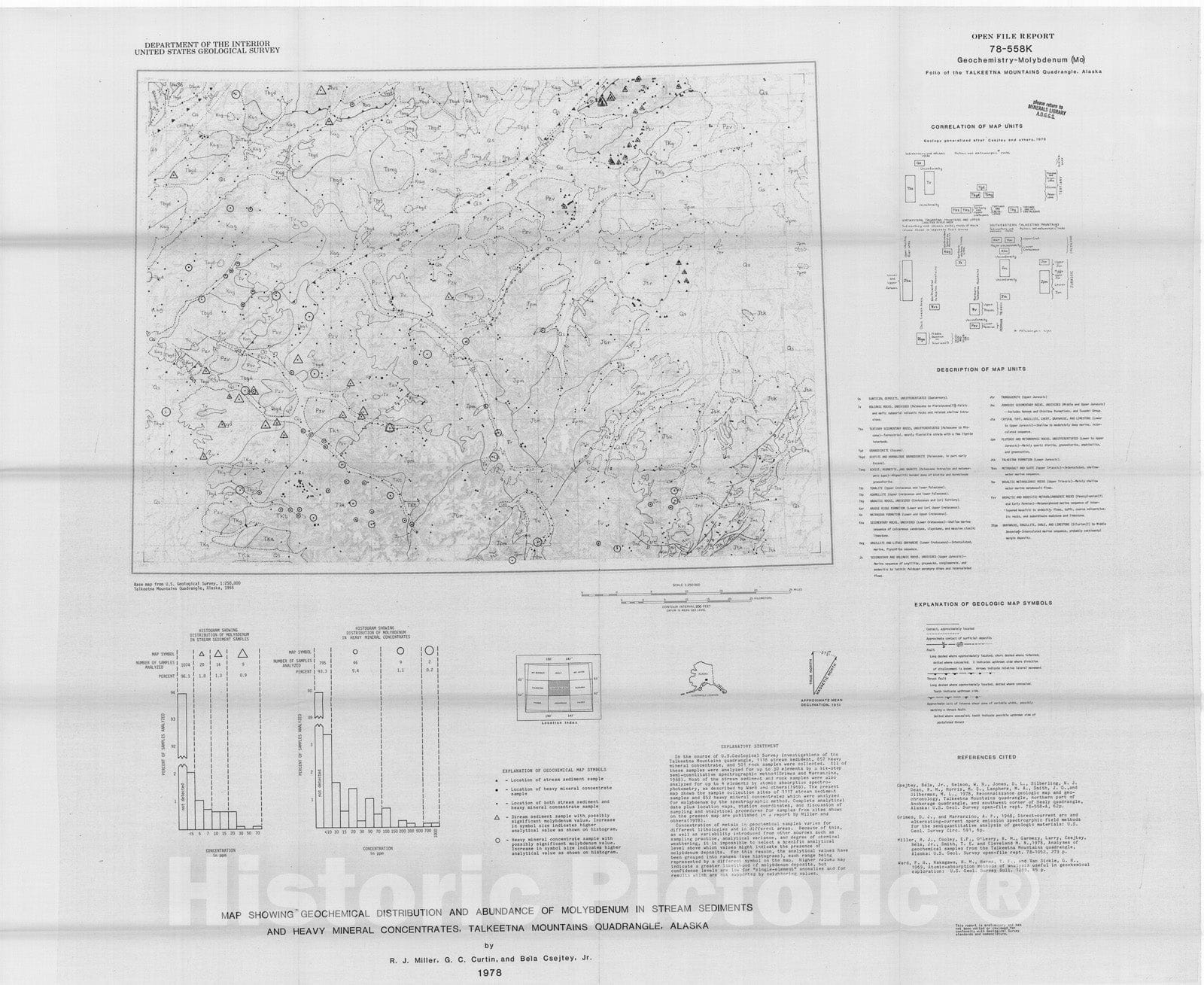 Map : Map showing geochemical distribution and abundance of molybdenum in stream sediment and heavy mineral concentrates, Talkeetna Moun, 1978 Cartography Wall Art :