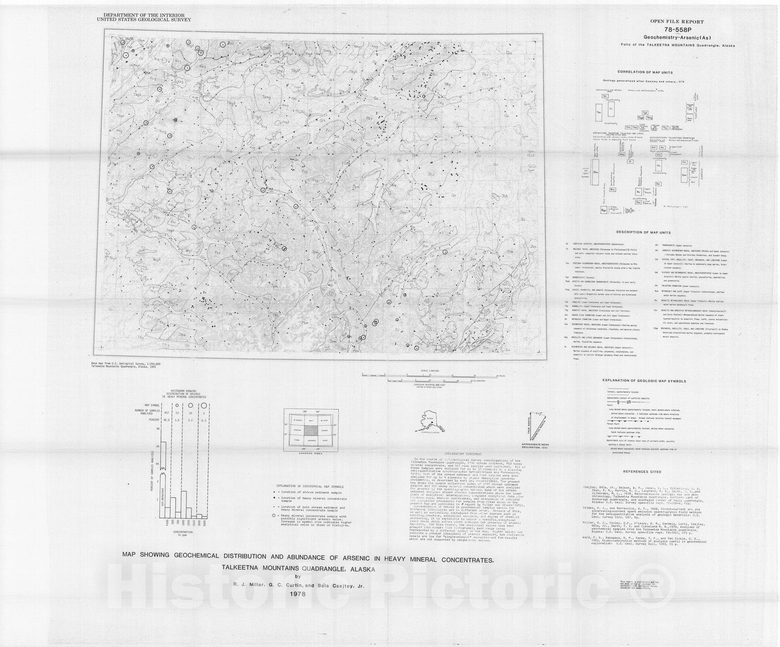Map : Map showing geochemical distribution and abundance of arsenic in stream sediment and heavy mineral concentrates, Talkeetna Mountains quadrangle, Alaska, 1978 Cartography Wall Art :