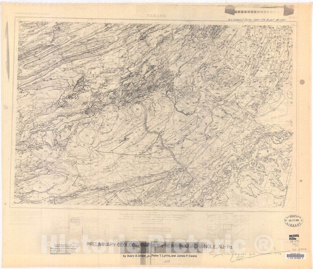 Map : Preliminary geologic map of the Newark quadrangle, New Jersey and Pennsylvania, 1978 Cartography Wall Art :
