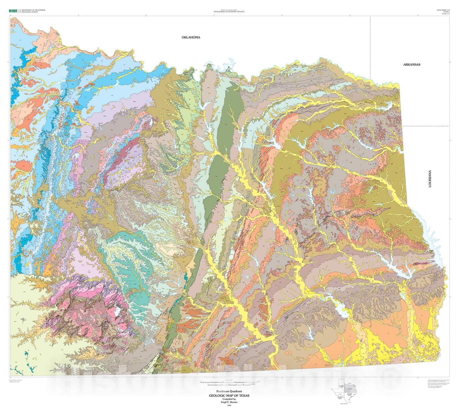 Map : Geologic map database of Texas, 2006 Cartography Wall Art :