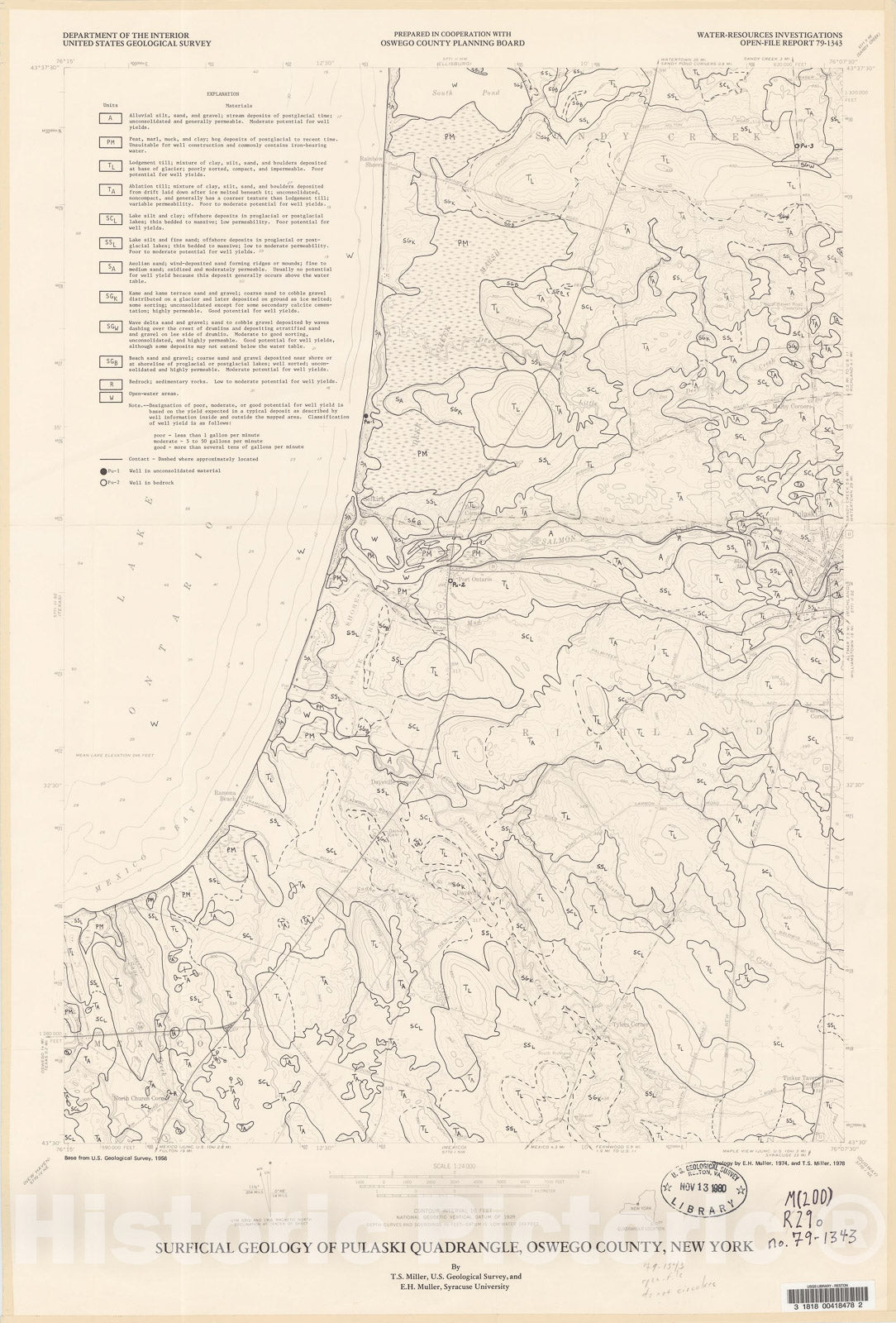 Map : Surficial geology of the Pulaski quadrangle, Oswego County, New York, 1979 Cartography Wall Art :
