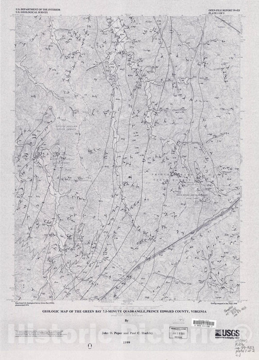 Map : Geologic map of the Green Bay 7.5-minute quadrangle, Prince Edward County, Virginia, 2006 Cartography Wall Art :