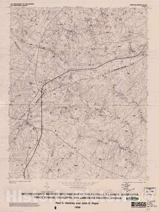 Map : Reconnaissance bedrock geologic map of the Keysville 7.5-minute quadrangle, Prince Edward, Charlotte, and Lunenburg Counties, Virginia, 2006 Cartography Wall Art :