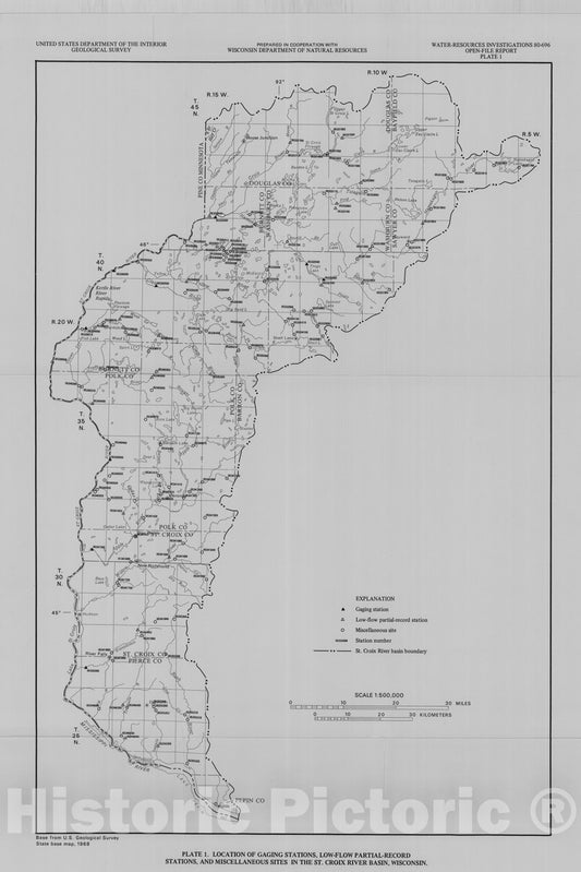 Map : Low-flow characteristics of streams in the St. Croix River basin, Wisconsin, 1980 Cartography Wall Art :