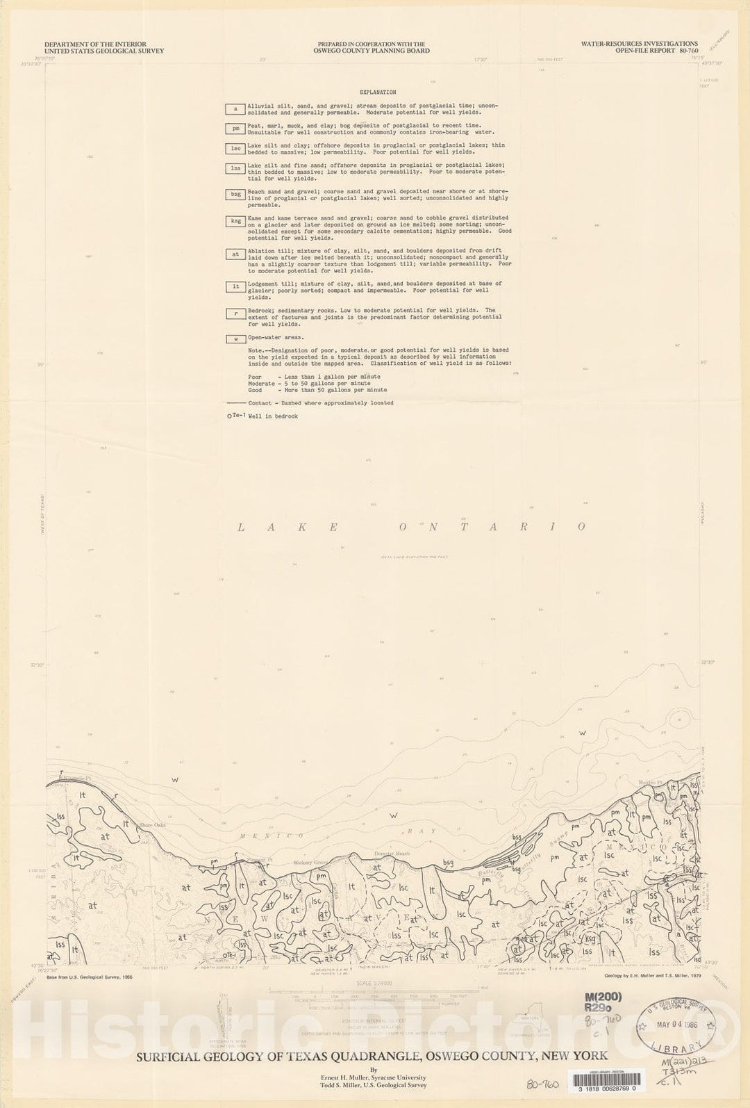 Map : Surficial geology of Texas quadrangle, Oswego County, New York, 1980 Cartography Wall Art :