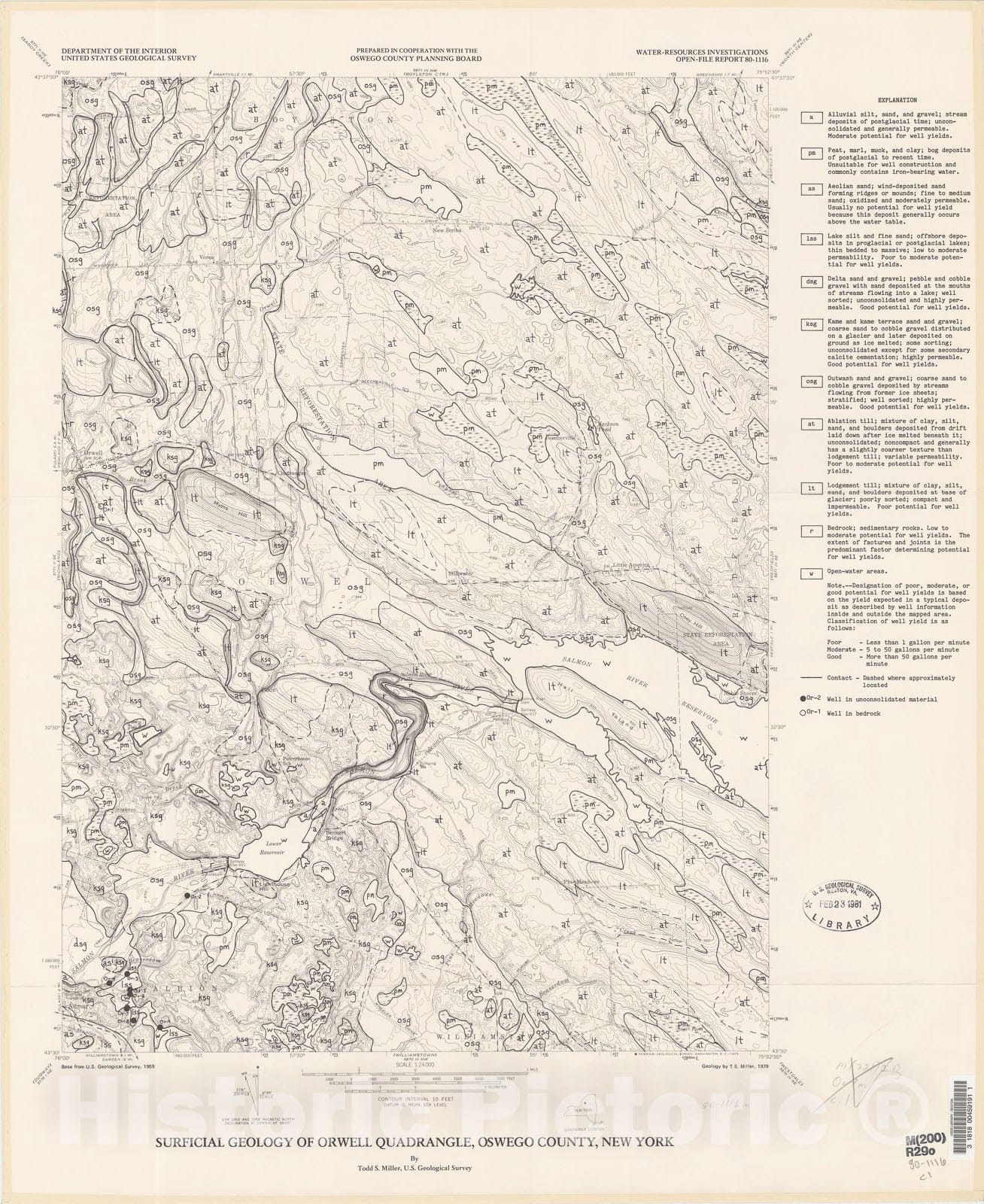 Map : Surficial geology of Orwell quadrangle, Oswego County, New York, 1980 Cartography Wall Art :