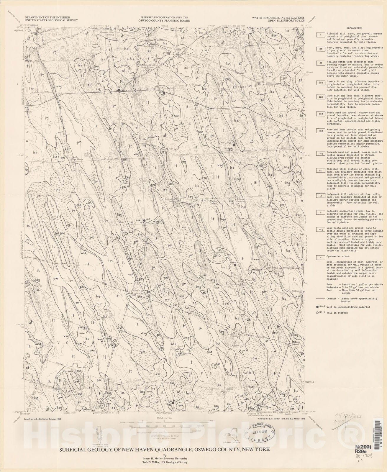 Map : Surficial geology of New Haven quadrangle, Oswego County, New York, 1980 Cartography Wall Art :