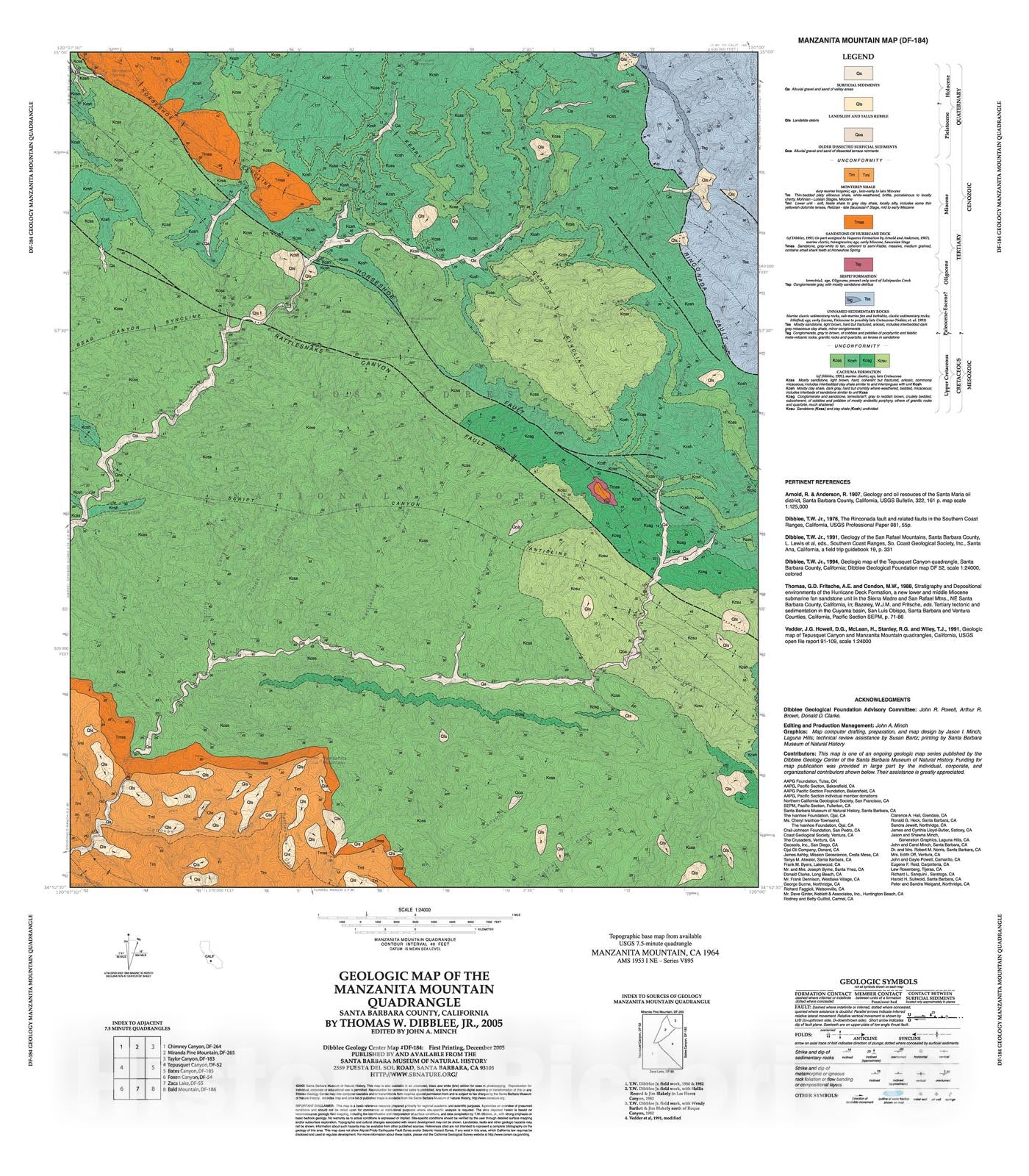Map : Geologic map of the Manzanita Mountain quadrangle, Santa Barbara County, California, 2005 Cartography Wall Art :