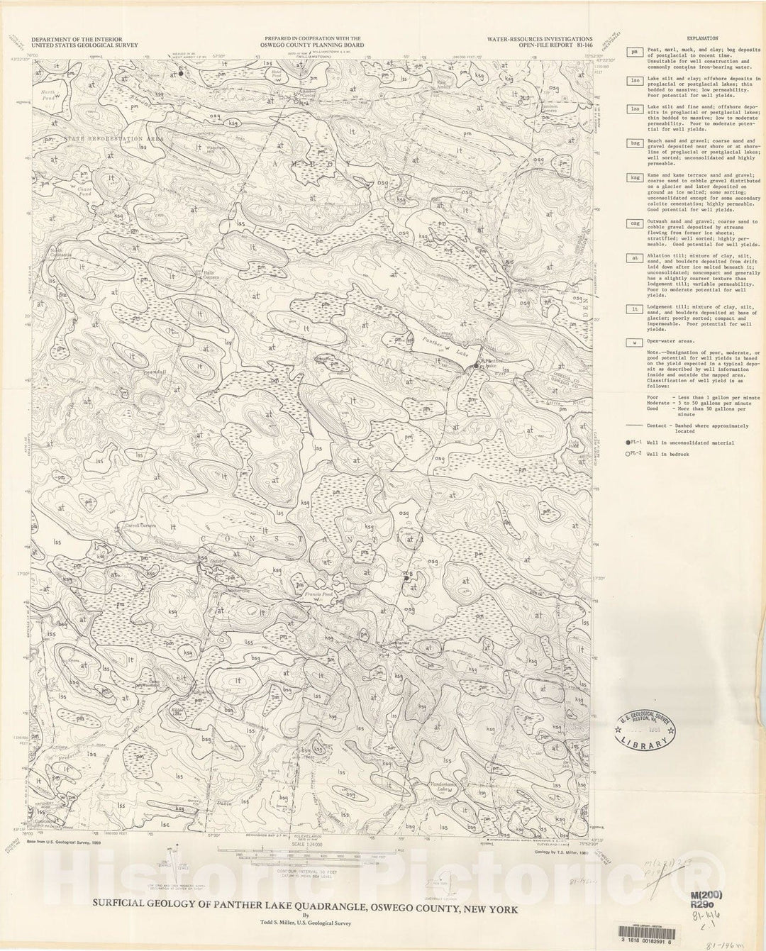 Map : Surficial geology of Panther Lake quadrangle, Oswego County, New York, 1981 Cartography Wall Art :