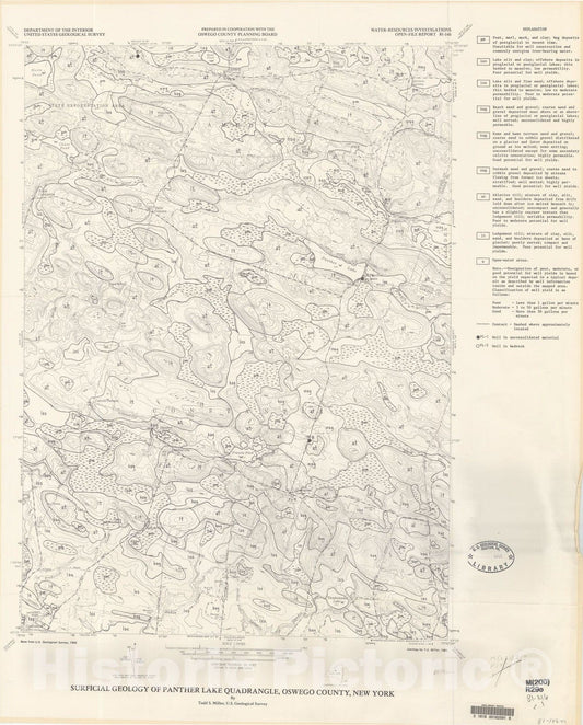Map : Surficial geology of Panther Lake quadrangle, Oswego County, New York, 1981 Cartography Wall Art :
