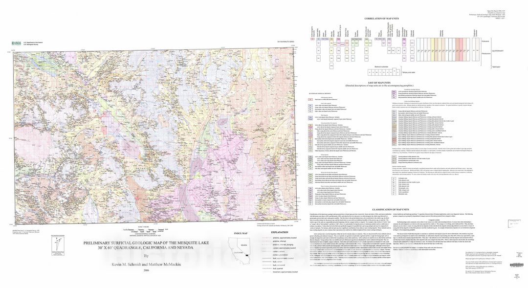 Map : Preliminary surficial geologic map of the Mesquite Lake 30' x 60' quadrangle, California and Nevada, 2006 Cartography Wall Art :